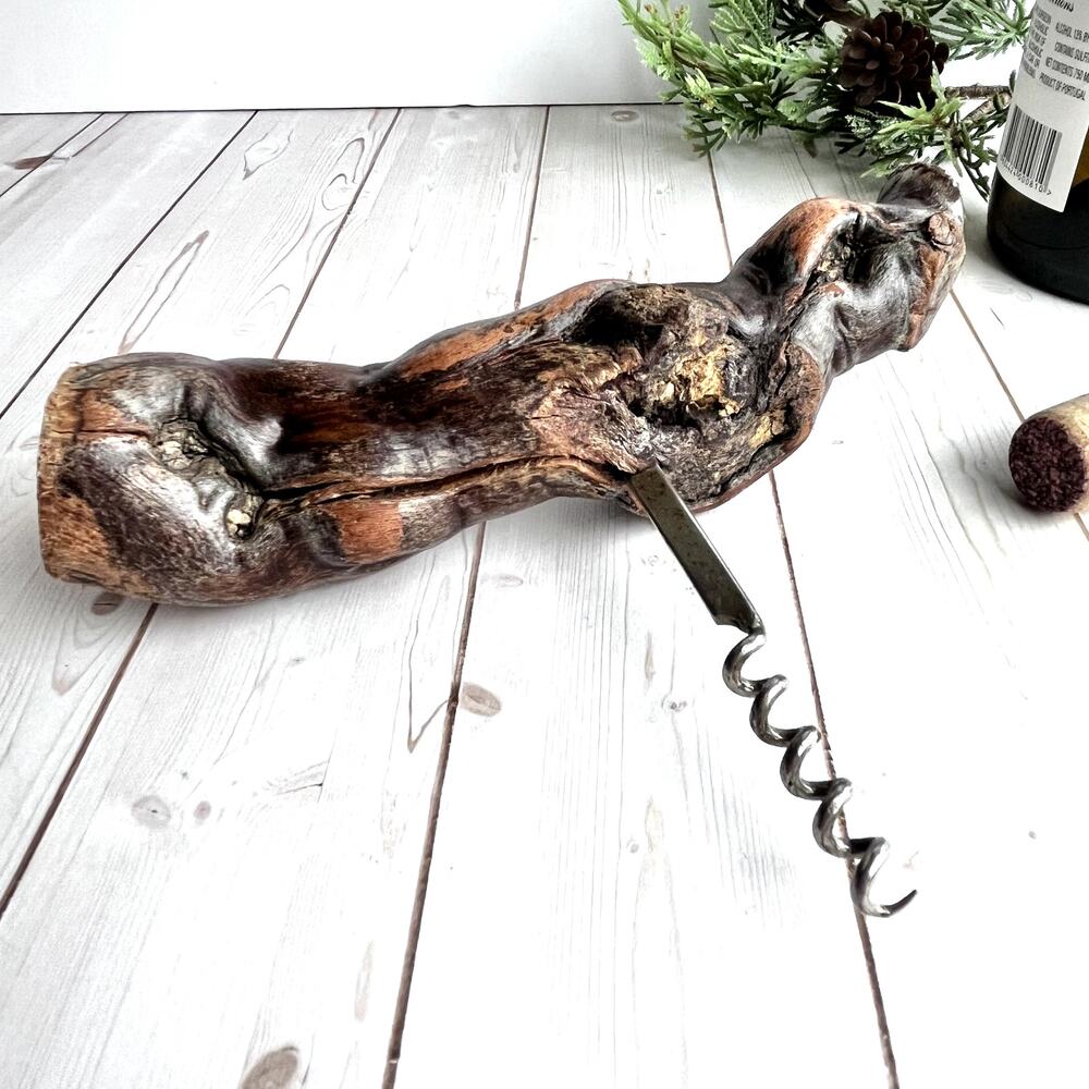 Vintage Wood Grape Vine Corkscrew Opener Barware Rustic Natural Wine 8"x5.5"le
